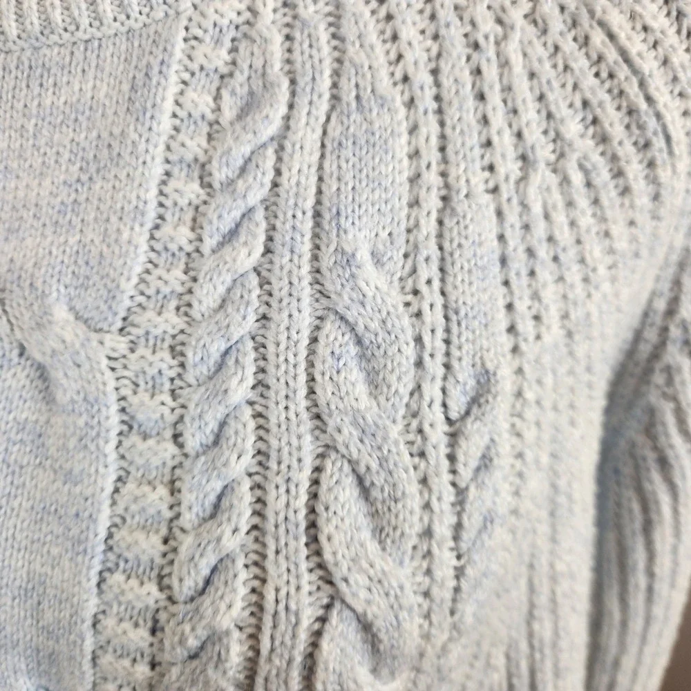 Haven Well‎ Within Fisherman Cable Knit Sweater Light Blue Women's XL Chunky Top